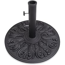 Galtech Cast Iron Standing Umbrella with Base, Large Patio Umbrella Bases, Adjustable Stem Heights, 24-Inch Diameter, Rust-Resistant for Outdoor Spaces - Black Umb Base Satin Black [40-LBS]