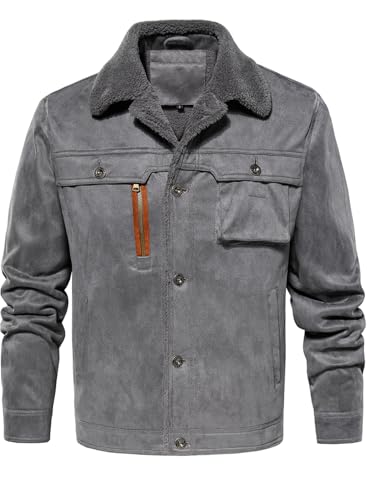 FANARCHER Men’s Casual Winter Jackets Faux Suede Leather Sherpa Jackets Warm Fleece Lined Turn-Down Coat with 5 Pockets2