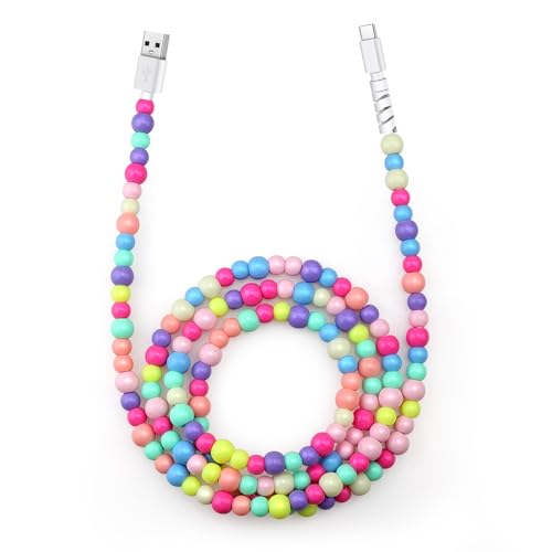 Aolcev USB C Cable 66W Fast USB A to USB C Charging Cord 4.9FT Cute Beaded USB Type C Charger Cord Phone Charger Cable for iPhone 17 16 Pro Max 15 Pro Max Plus Galaxy S25 S24 S23 S22 Multicolored