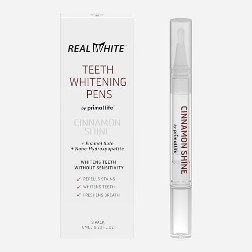 Primal Life Organics Real White Teeth Whitening Pens, All-Natural, Peroxide-Free, Sensitivity-Free, 3 Pack (Cinnamon)