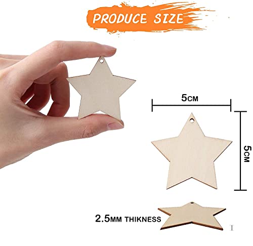 Image of MDF Cutouts | Wooden Cutout for Craft | Pine Wood | Unfinished Tags for Key Chain, Slices Crafts, Xmas, Decorations, Painting | Resin Art Work | MDF Board Cutouts, Star- [50pcs]-[ 5cmx5cm]