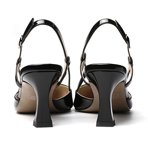 SKYSTERRY Women's Slip On Patent Pointed Toe Slingback Casual Dating Spool Mid Heel Pumps Shoes 2.5 Inch4