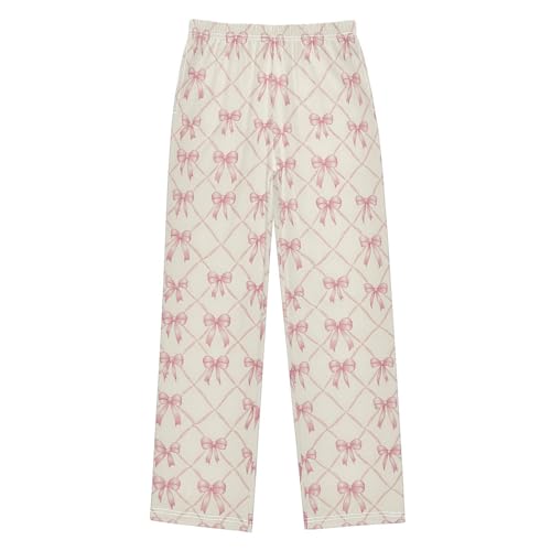 Pajama Pants Sleep Pants Soft Elastic Waist Pajama Lounge Pants Pink Bow Rhombus Plaid for 6-14 Years Old