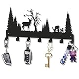 YuetingMit Wall Mounted Key Rack | Black Metal Key Organizer with 7 Hooks - Wall Decoration for Front Door, Hallway, Kitchen, Office - 12 inches/30cm Deer Pattern