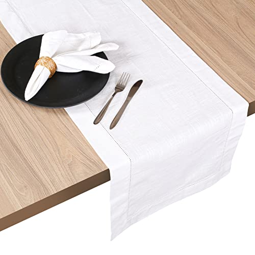 Light & Pro Table Runner 72 Inch in Pure Textured Cotton Fabric with Hemstitched,Decorative Farmhouse Table Runner,Rustic Bridal Shower Decor Table Runner,Wedding Table Runner - 16x72 Inch White - Thumbnail 3