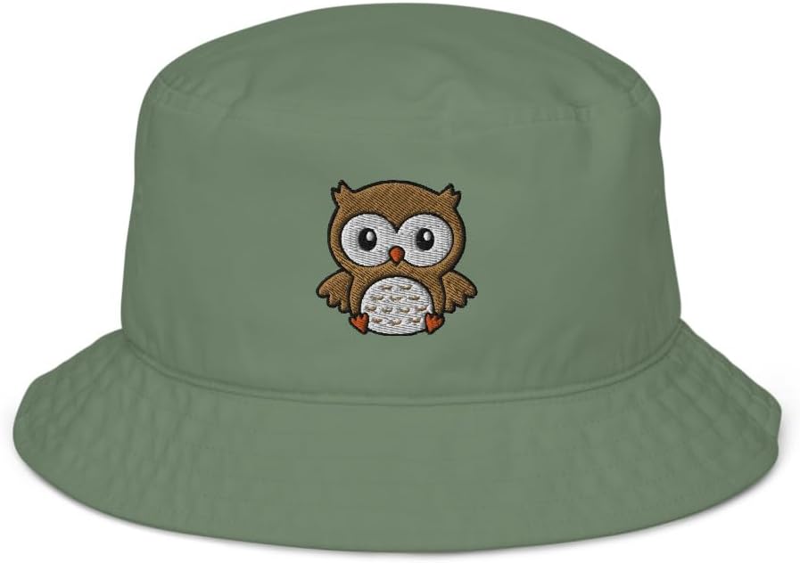 Owl Bucket hat, Embroidered Unisex Organic Bucket hat, for Adult, 100% Organic Cotton, owl Gifts.