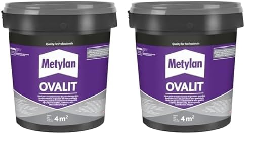 Metylan Ovalit, Adesivo Bianco in Pasta per Parati, Tessuti Murali, Juta, Fibra di Vetro, Fogli di Plastica Metallizzati, Fogli in PVC con Retro in Tessuto, Trasparente da Asciutto, Secchio da 750g
