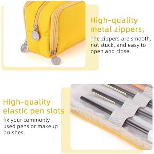 Image of Canvas School Bag Pencil Case, 3 Layer 6 Compartment Large Capacity, Aesthetic Pencil Pouch for Stationary, Cute Stationery for Kids, Pencil Case for Girls & Boys (Special Yellow)