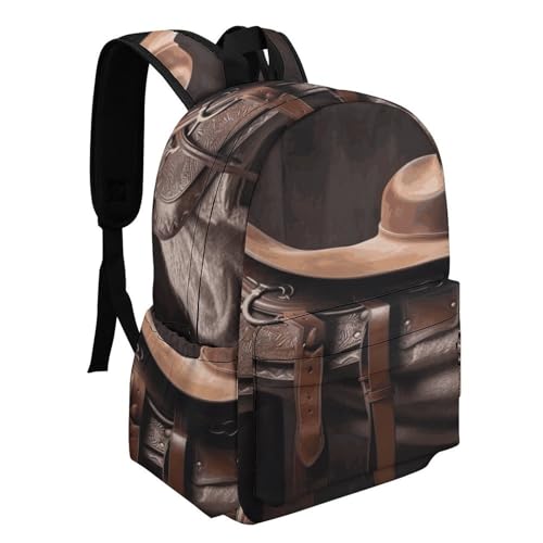 Horse Saddle with A Cowboy Hat Wild Printed Backpack Water-Resistant Pack Stylish Bag Lightweight Travel Backpack2