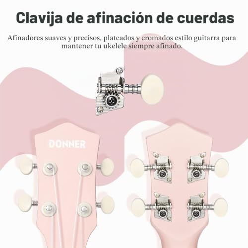 Miniatura 5 de Donner Ukelele Soprano Para Principiantes Y Adultos, Ukulele Kit 21 Pulgadas Niños Con Bolso, Correa, Afinador, Paño De Pulido Con Online Inglés Lección Rosa