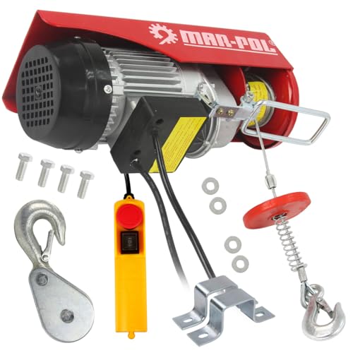 Verricello Argano Elettrico da 125-250 Kg | Potenza 500W | Altezza Sollevamento 6-12 m | Corda in Acciaio Ø3 mm x 12m | Telecomando con Pulsante di Emergenza
