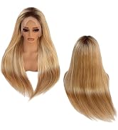 13x6 Medium brown/Golden Brown to Bleach Blonde Highlights Straight Lace front Wigs Human Hair 20...
