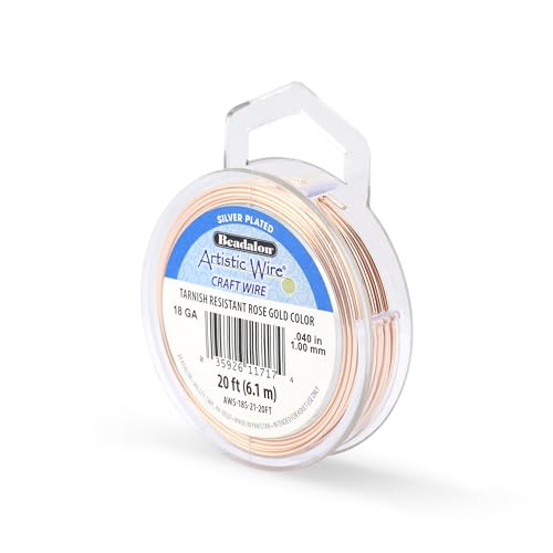 Image of Artistic Wire, 18 Gauge Silver Plated Tarnish Resistant Colored Copper Craft Wire, Rose Gold Color, 20 ft
