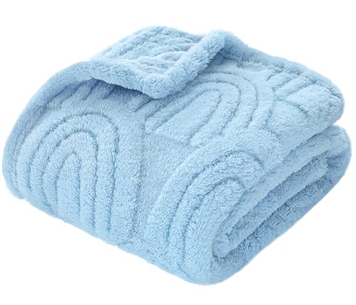 Image of HOMRITAR Baby Blanket with 3D Rainbow Super Soft Cozy Fluffy Fleece Blankets for Boys Girls, Room Decor Birthday Gifts Baby Bedding for Toddle Newborn, Blue, 30 x 40 Inches