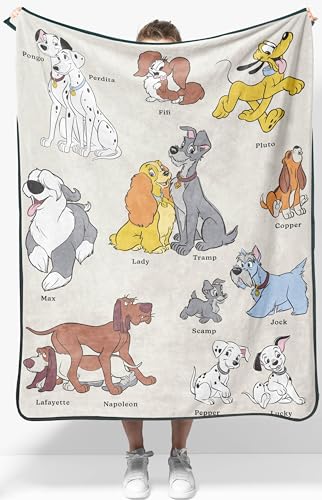 Jay Franco Kids Plush Throw Blanket Soft & Cozy Fleece Throw for Bedroom & Couch Dcor Official Licensed Product Beige - Disney Dogs 40x50 - Travel Blanket