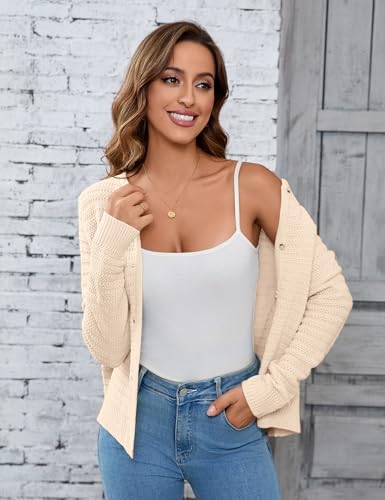 Image of Women's Button Down Cardigan Sweater Causal Open Front Long Sleeve Crewneck Knit Outwear for Women