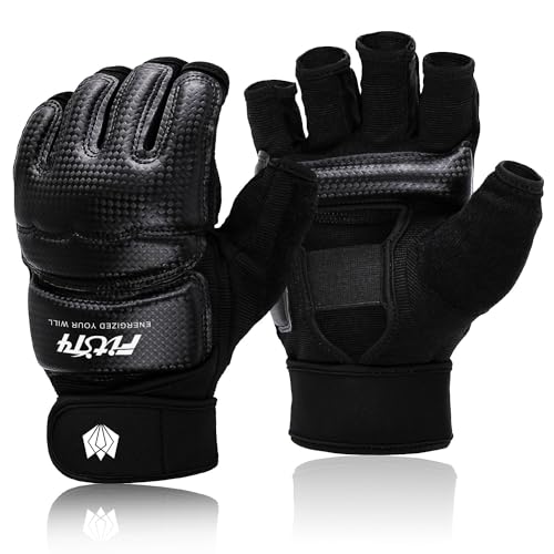 FitsT4 MMA Handschuhe Boxhandschuhe gepolstert, Trainingshandschuhe Boxsack Sandsack Kickboxen Kampfsport Taekwondo Sparring mit Handgelenkschutz für Herren Damen,Schwarz,L