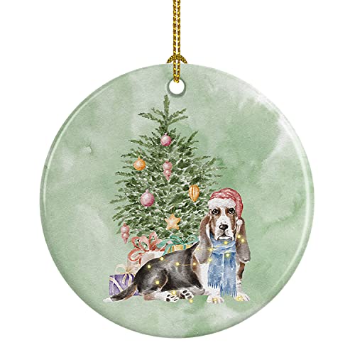 Caroline's Treasures Basset Hound and Tree Ceramic Ornament Christmas Tree Hanging Decorations for Home Christmas Holiday, Party, Gift, 3 in, Multicolor