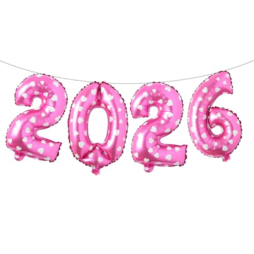 16 Inch 2026 Balloons Number 2026 Foil Balloons for New Years Eve Party Supplies Anniversary Party Graduation Decorations Home Office Decoration (2026 Pink Heart)
