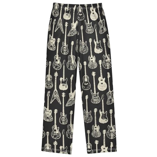 Boy's Pants White Black Guitar Jogger Pants Elastic Waist Long Bottoms Trousers with Pockets 6-14 Years 7