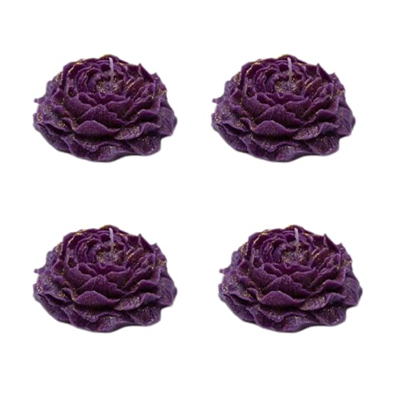 4 Pcs Low Temperature Candles 3.1 * 3.1 * 1.6inch Rose Shape, Gold-Plated Color, Lavender, Bulgarian Rose, Cherry Blossom Scent (4 Packs Gilded Purple)