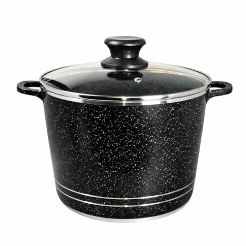 Everypan Speckled Granite Non-Stick Tall 5.4L Stockpot with Glass Lid – Deep Soup Pot, Large Cooking Pot, Induction Compatible Cookware for Soup, Stew & Boiling (Black)