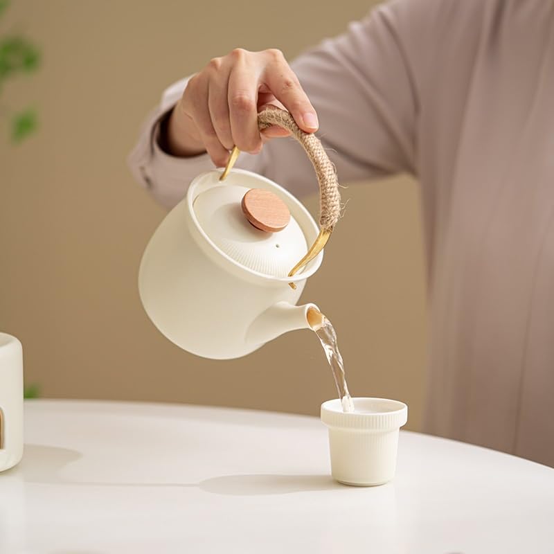 Zestaw do parzenia herbaty w czajniczku w kolorze kremowo-żółtym, podgrzewany świeczką, ceramiczna podstawka do parzenia herbaty, podgrzewana herbata, czajniczek do herbaty w piecu