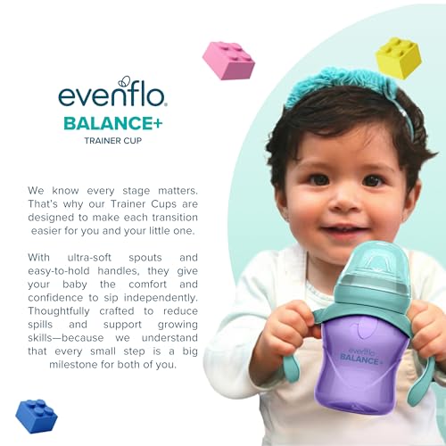 Evenflo Balance+ Trainer Cup with Ultra Soft Spout, Purple & Mint with Pink & Teal Handles, 5oz, 2 Pack, for 6+ Months by Evenflo - Image 3