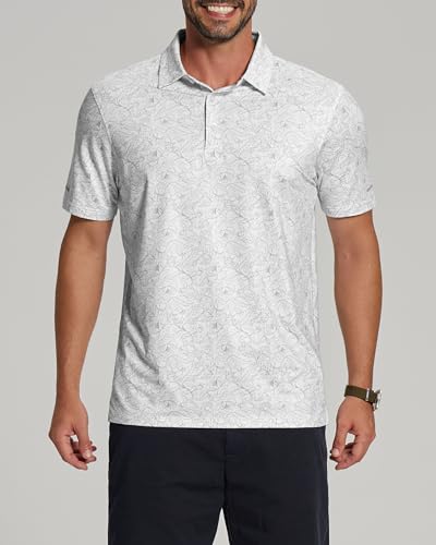 Image of Golf Shirts for Men - Dry Fit Moisture Wicking Short Sleeve Performance Sport Casual Striped Collared Mens Polo Shirt