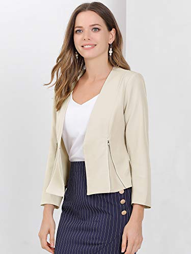Allegra K Women's Work Office Open Front Zipper Collarless Cropped Blazer X-Small Beige #TOP1