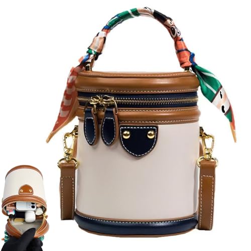 Colorblock Bucket Bag For Women, Novusfind Luxury Leather Shoulder Bag,2025 Summer Fashion Cylindrical Crossbody Bag