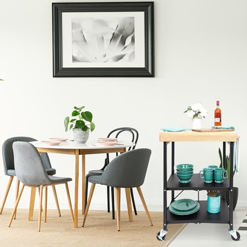 Origami Folding Kitchen Cart on Wheels, 3-Tier Foldable Rolling Cart - Chefs Outdoor Cart for Wine and Food, Microwave Cart, Plating Shelf