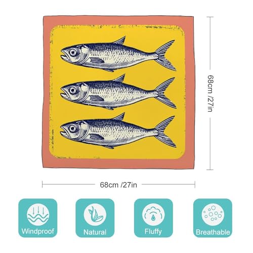 Retro Sardine Fish Women Hair Scarf Square Silk Like Head Scarves Handkerchief Satin Neck Scarf2