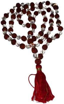Rudraksha y cuarzoSphatik Rock Crystal Mala 108+1 cuentas  Longitud 15 pulgadas  5 piezas Rudraksha, Gema, Cuarzo