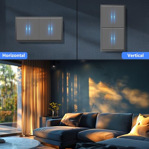 BSEED Lichtschalter Unterputz mit Steckklemme,2 Fach 1 Weg +2 Fach 1 Weg Lichtschalter mit LED Kontrollleuchte,Doppelschalter mit PC Rahmen,Unterputz Schalter Grau- 150X80mm