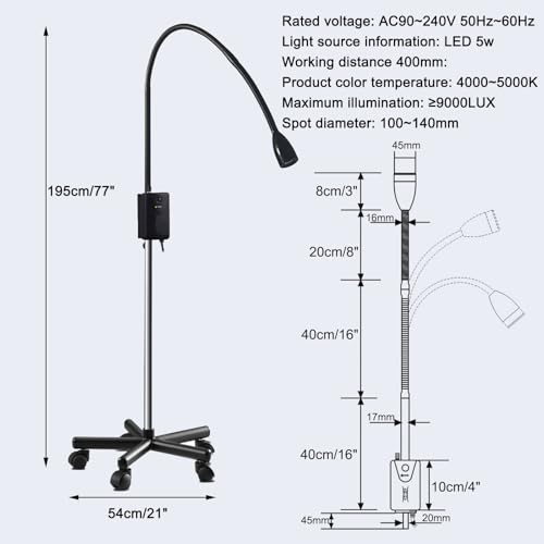 Rotación 360° en lámpara quirúrgica dental con diseño flexible de 5W 2