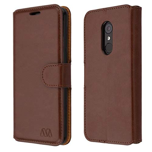 ANGIEHAIE REVVL 2 (5.5") Wallet Case with Tempered Glass Screen Protector, JoJoGold Bicast PU Leather Flip Cover Folio Wallet Case with Magnetic Flap and Kickstand - Brown