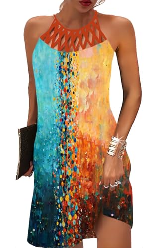 Size M Graffiti Orange Summer Dresses for Women 2026 Casual