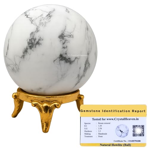 Image of Certified Howlite Crystal Ball for Meditation - Premium Crystal Vastu Items for Home and Feng Shui Items for Good Luck - Ideal for Pooja Supplies and Spiritual Practices (1.5 inch Inch)