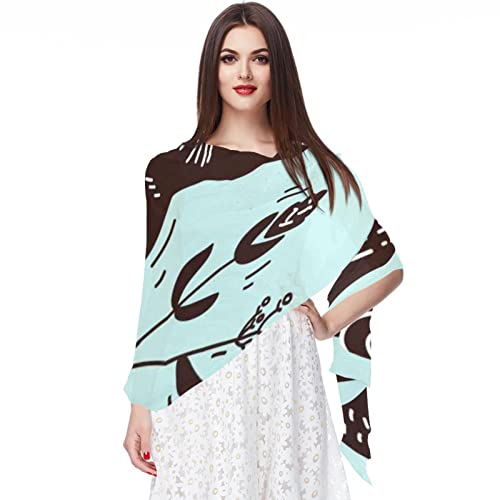 Écharpe en mousseline de soie femme motif cochon renard multicolore