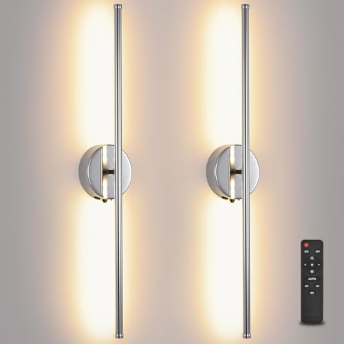 Image of Battery Operated wall Sconce Set of 2, 27.5 inch Chrome USB Rechargeable LED dimmable wall Sconce with Remote Control, Rotate 350 for Living Room, Bedroom, Hallway and scones Lighting