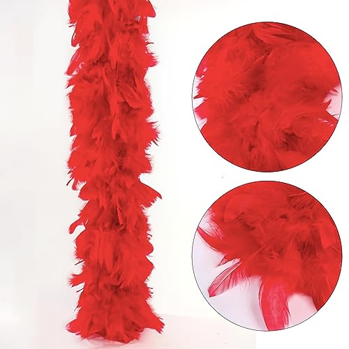 POPOYU Red Feather Boas Thick Fancy Dress for Women,Girls,80g 2m/6.6ft Natural Turkey Feather Boa Red,Party Fluffy Boa Feather Scarffor Bulk for Adult,Kids,Wedding Bachelor Halloween Christmas Party - Image 4