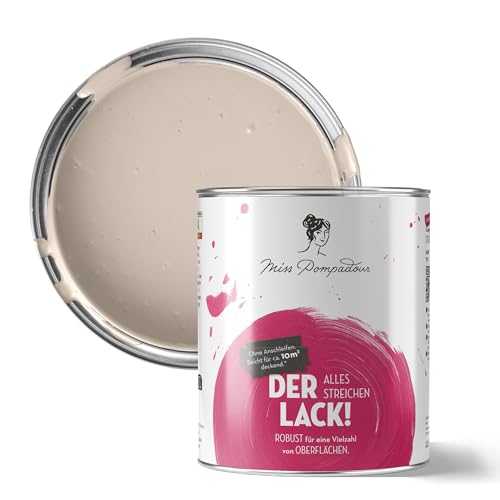 MissPompadour seidenmatte Holzfarbe Innen & Außen 1L Beige mit Sand, Möbelfarbe ohne Schleifen - Farbe für Holz, Metall, Kunststoff - Holzlack, Möbellack schnelltrocknend mit hoher Deckkraft