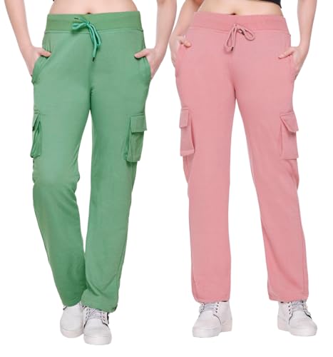 Image of White Moon Women's 4 Pocket Cargo Joggers for Gym - Comfortable Track Pants for Women, Cotton Jogger Combo Pack of 2, Ideal Track Pants for Women, Cargo Joggers for Everyday Wear