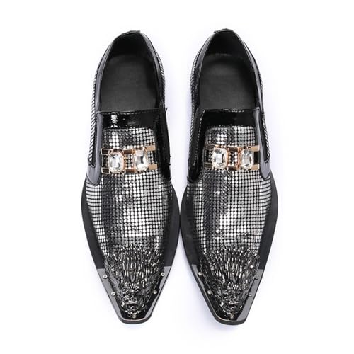 Men's Leather Shoes, Business Casual Shiny Silver Polka dots Men's Dress Shoes, Wedding Party Banquet Nightclub Stage Host Barber Uniform Office Work Shoes3