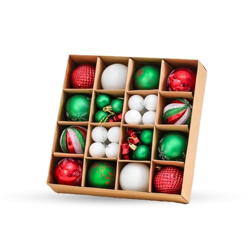 Christmas Tree Decorations Baubles 44 Pcs Hanging Ball Ornaments Sets Shatterproof 3 & 6cm Plastic Balls for Festive Holiday Ideal for Home Trees Weddings and Party Decor (Red White & Green)