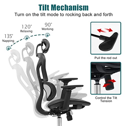 Felixking Ergonomic Office Chair, Home Office Rolling Swivel Chair Mesh High Back Computer Chair With 3D Adjustable Armrest & Lumbar Support, Ventilated Mesh Desk Chair With Headrest (Black) #TOP2