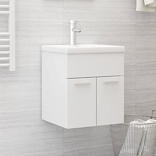 Ziaphsol Armario para debajo del lavabo con lavabo empotrado, color blanco, madera, 41 x 38,5 x 46 cm, mueble de baño, lavabo de cerámica, espacio para su cuarto de baño