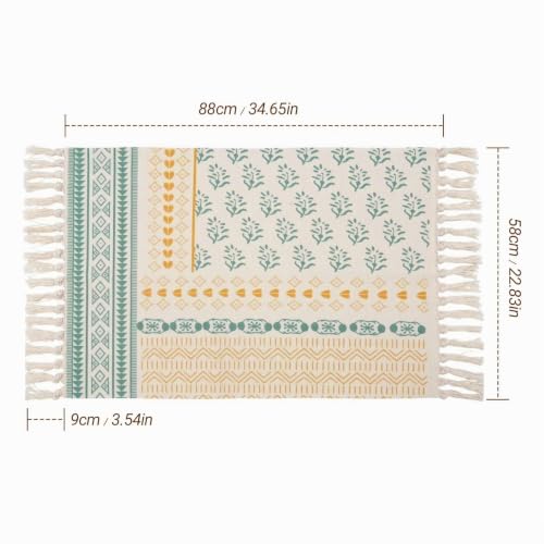 Boho Teppich klein 58 x 88 cm, Baumwolle Teppich Waschbar mit Quasten, Schmaler kleiner Baumwollteppich für Wohnzimmer Schlafzimmer Flur… – Ansicht 6