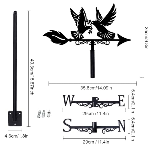 SUPERDANT Wetterhahn In Form Einer Friedenstaube Fürs Dach Wetterfahne Aus Metall In Tierform Tauben Wetterfahnen Für Schuppen Schwarzer Windrichtungsanzeiger Für Bauernhaus Hof Bauernhof Schuppen